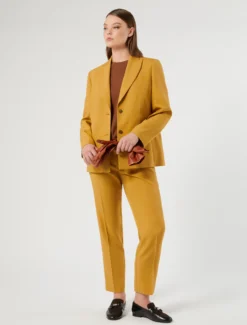 Pantaloni slim in stuoia mélange - SENAPE