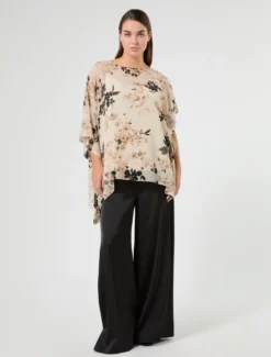 Pantaloni wide leg in raso - NERO