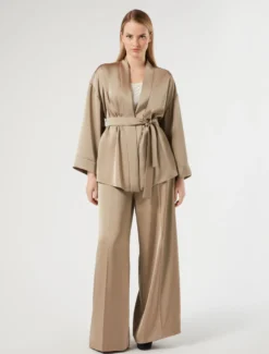 Pantaloni wide leg in raso - TORTORA