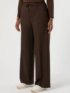 Pantaloni wide leg in saglia stretch - CIOCCOLATO
