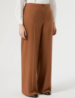 Pantaloni wide leg in stuoia mélange - CUOIO