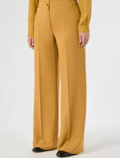 Pantaloni wide leg in stuoia mélange - SENAPE