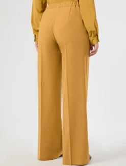 Pantaloni wide leg in stuoia mélange - SENAPE