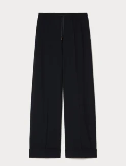 Pantaloni wide leg in tela stretch - BLU NOTTE