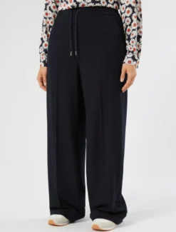 Pantaloni wide leg in tela stretch - BLU NOTTE