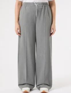 Pantaloni wide leg in tela stretch - GRIGIO MEDIO