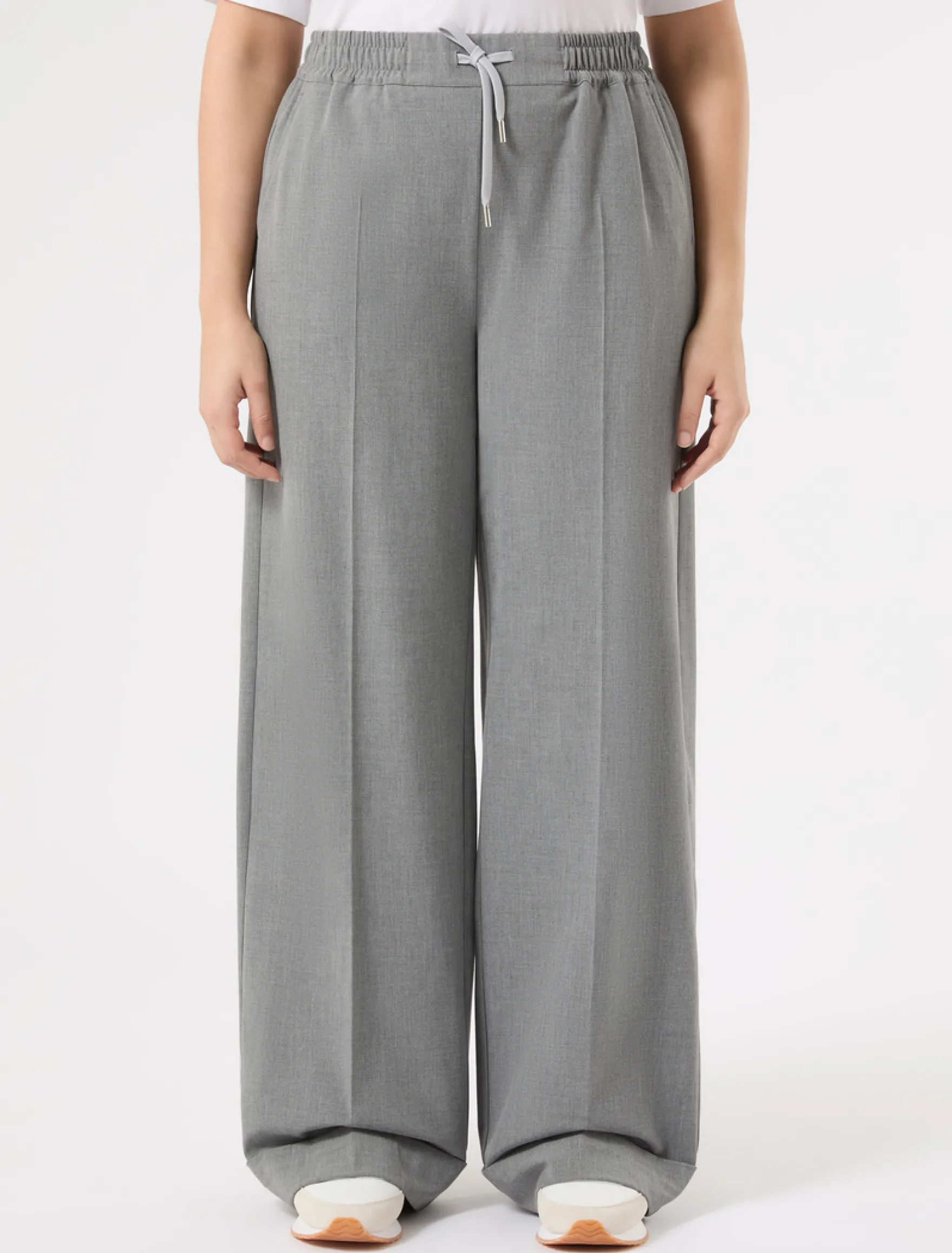 Pantaloni wide leg in tela stretch - GRIGIO MEDIO