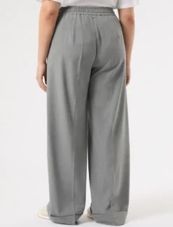 Pantaloni wide leg in tela stretch - GRIGIO MEDIO