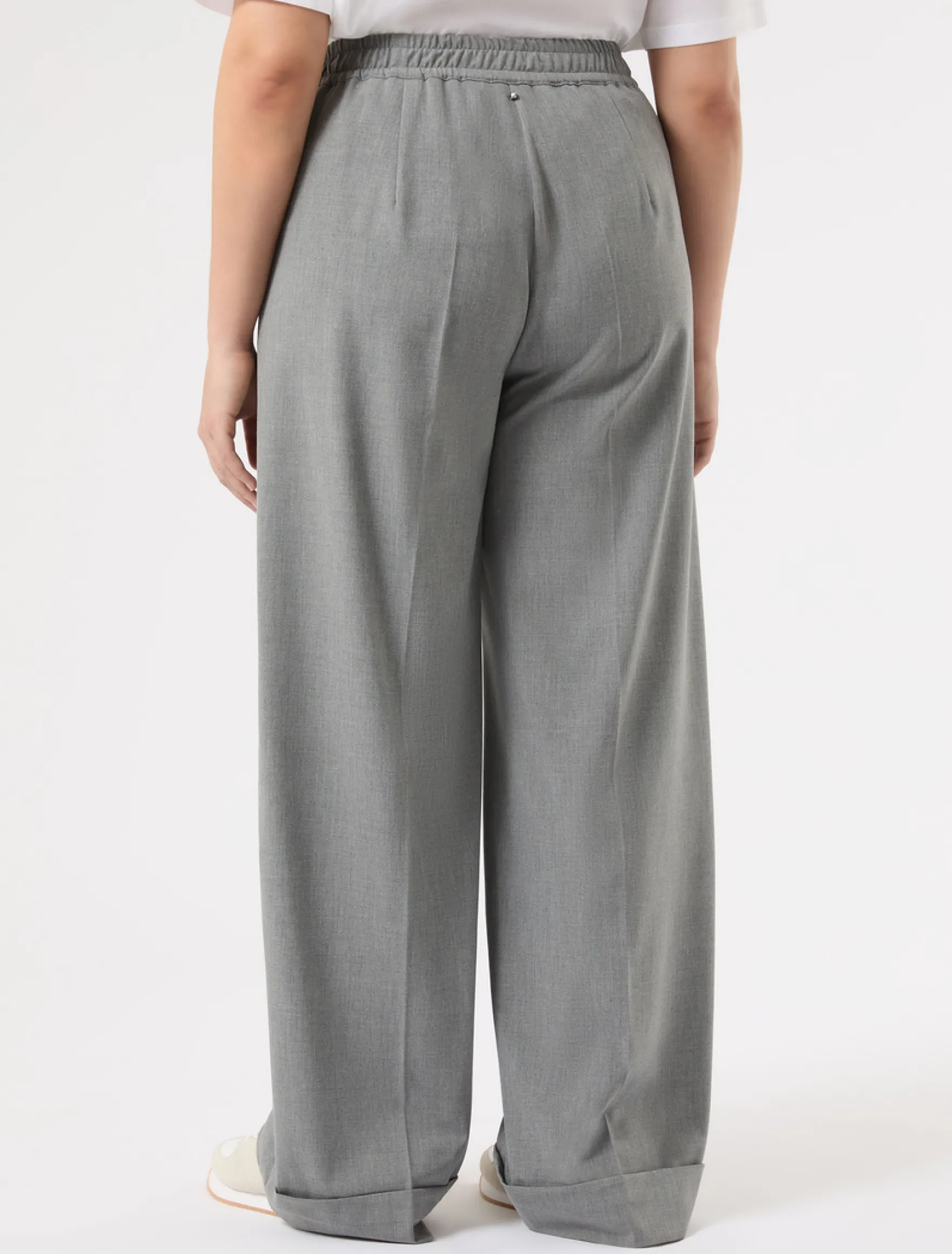 Pantaloni wide leg in tela stretch - GRIGIO MEDIO