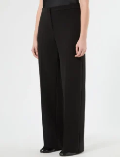 Pantaloni wide leg in tessuto diagonale - NERO