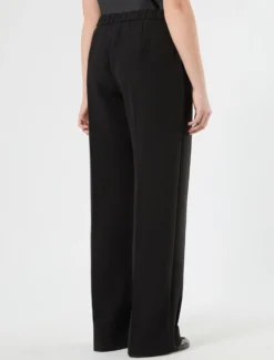 Pantaloni wide leg in tessuto diagonale - NERO