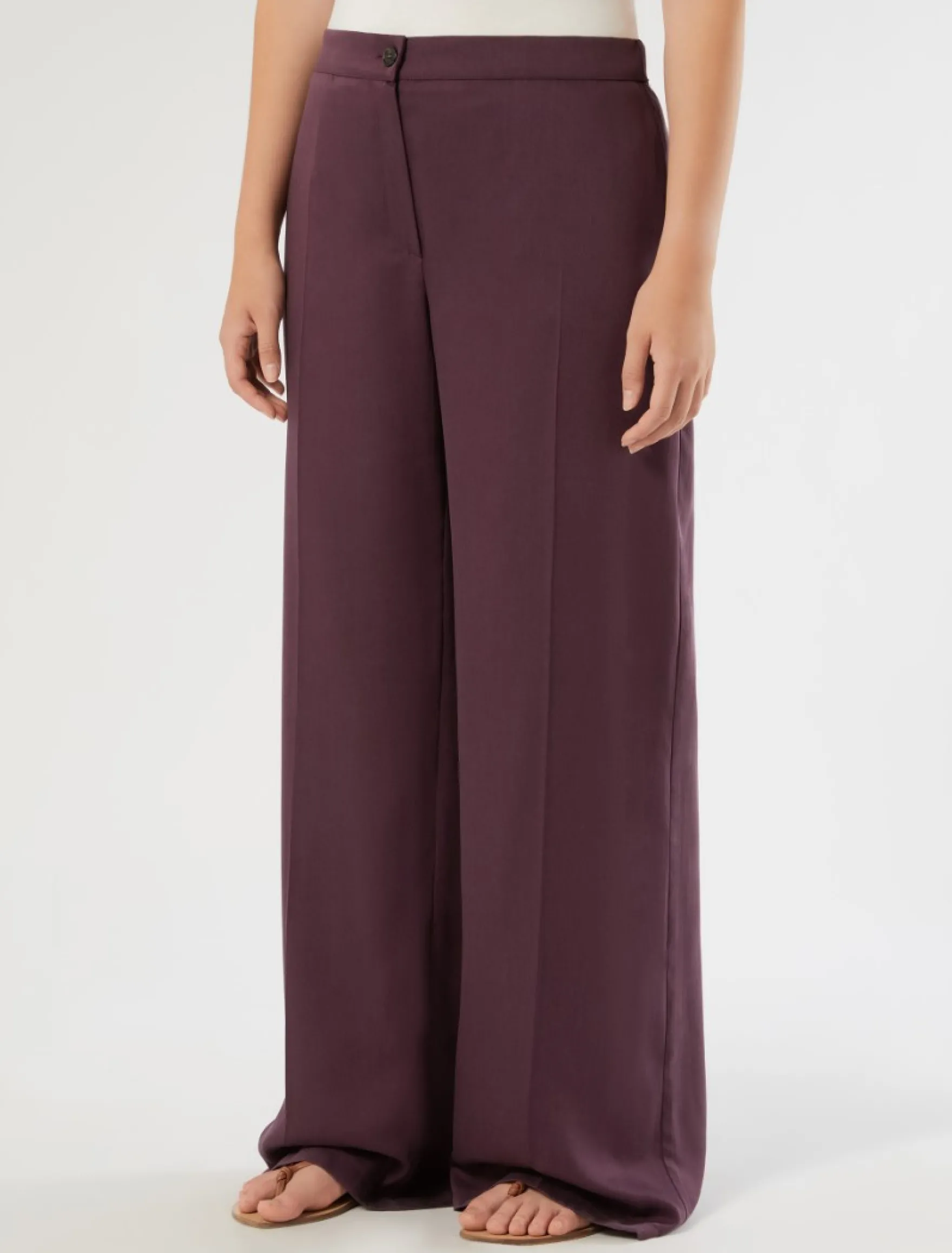 Pantaloni wide leg in twill - PRUGNA