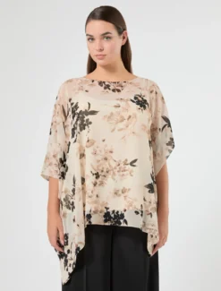 Poncho e top in georgette - GHIACCIO