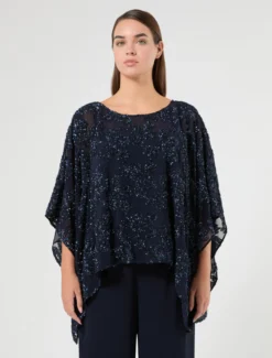 Poncho in chiffon - BLU NOTTE