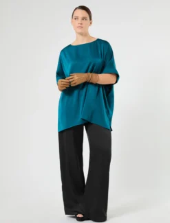Poncho in raso - PETROLIO