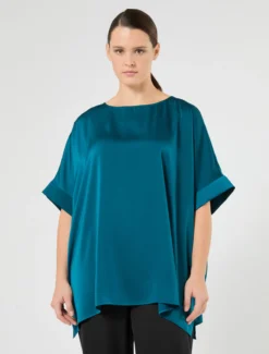 Poncho in raso - PETROLIO