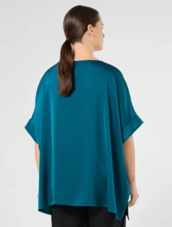 Poncho in raso - PETROLIO