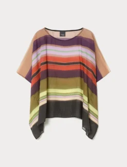 Poncho in tencel stampato e top - NERO