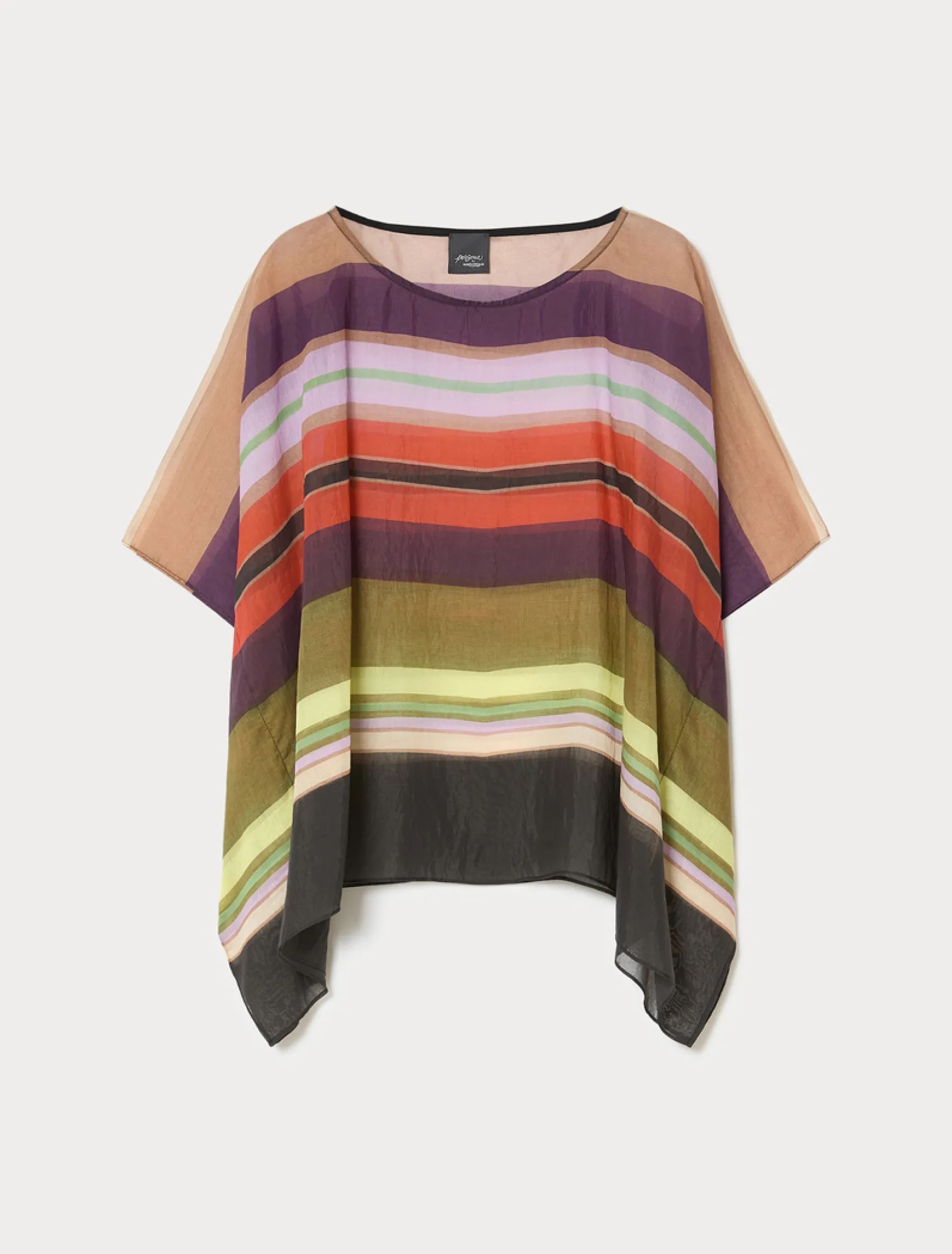 Poncho in tencel stampato e top - NERO