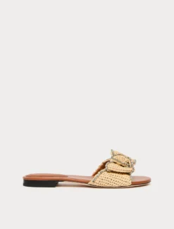 Sandali slide in rafia con strass - CUOIO