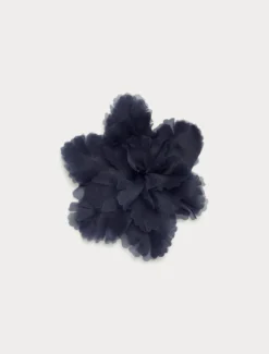 Spilla a fiore in organza di seta - BLU NOTTE