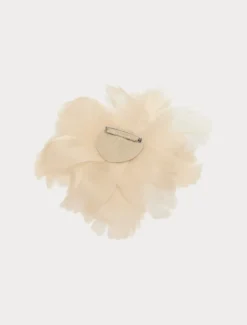 Spilla a fiore in organza di seta - GHIACCIO
