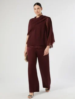 Stola in georgette con pizzo - ROSSO VIOLA