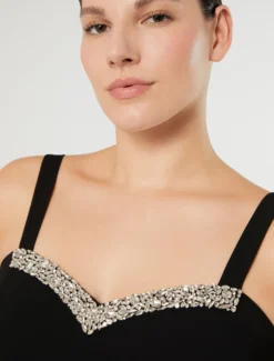 Top in cady con ricamo - NERO