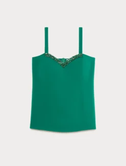 Top in cady con ricamo - VERDE SMERALDO