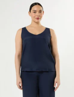 Top in cady di misto seta - BLU