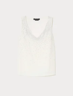 Top in crêpe de Chine con strass - BIANCO AVORIO