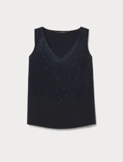 Top in crêpe de Chine con strass - BLU NOTTE