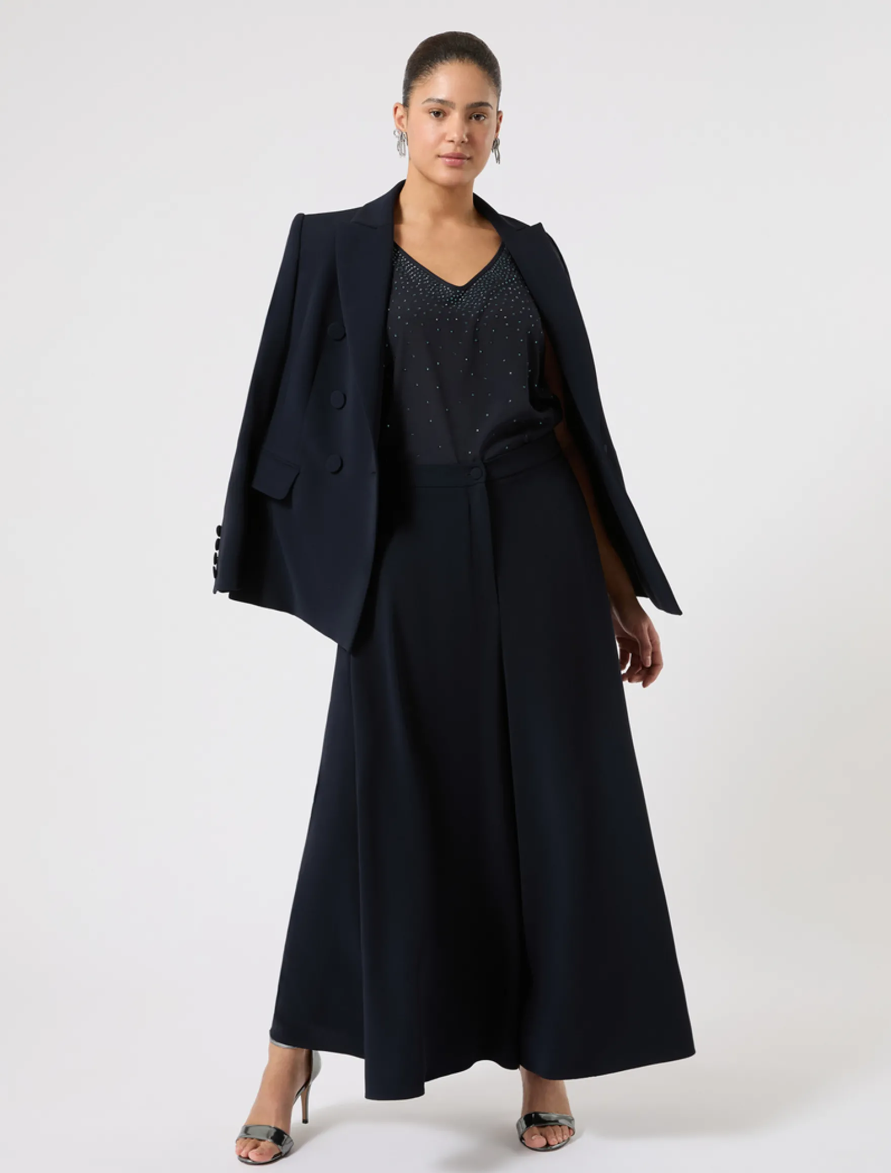 Top in crêpe de Chine con strass - BLU NOTTE
