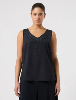 Top in crêpe de Chine con strass - BLU NOTTE