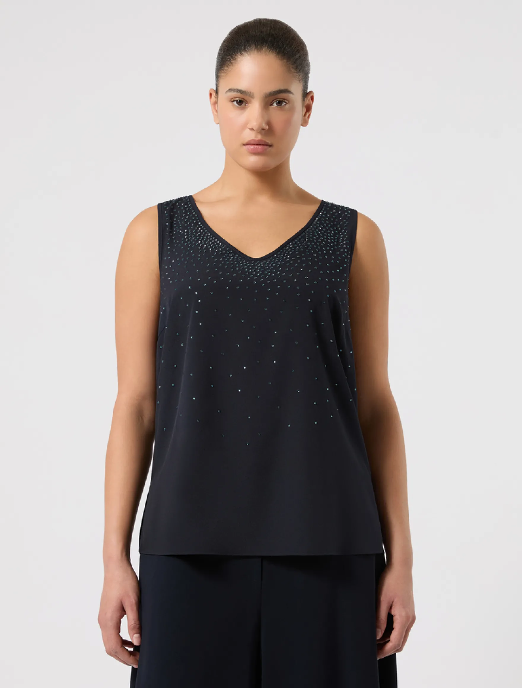 Top in crêpe de Chine con strass - BLU NOTTE