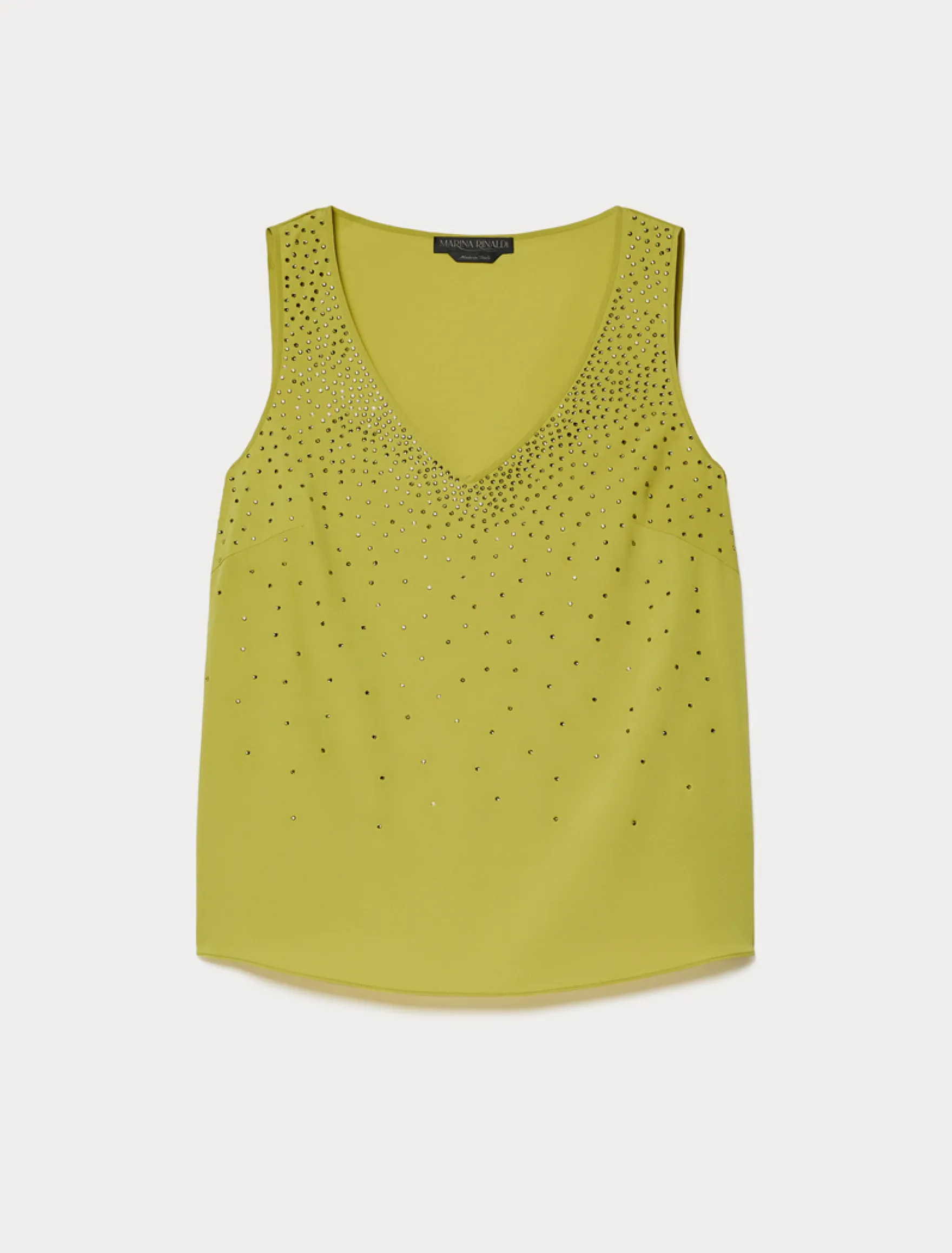 Top in crêpe de Chine con strass - VERDE OLIVA
