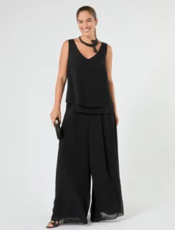 Top in crêpe georgette - NERO