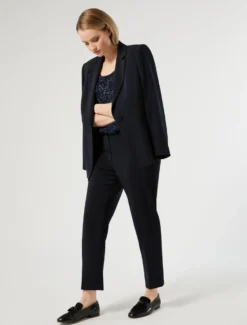 Top in georgette e chiffon con ricamo - BLU NOTTE