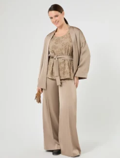 Top in georgette e chiffon con ricamo - TORTORA