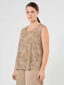 Top in georgette e chiffon con ricamo - TORTORA