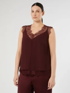 Top in georgette e pizzo - ROSSO VIOLA