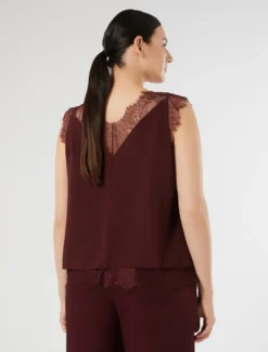Top in georgette e pizzo - ROSSO VIOLA