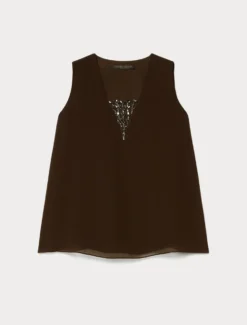 Top in georgette - MARRONE SCURO