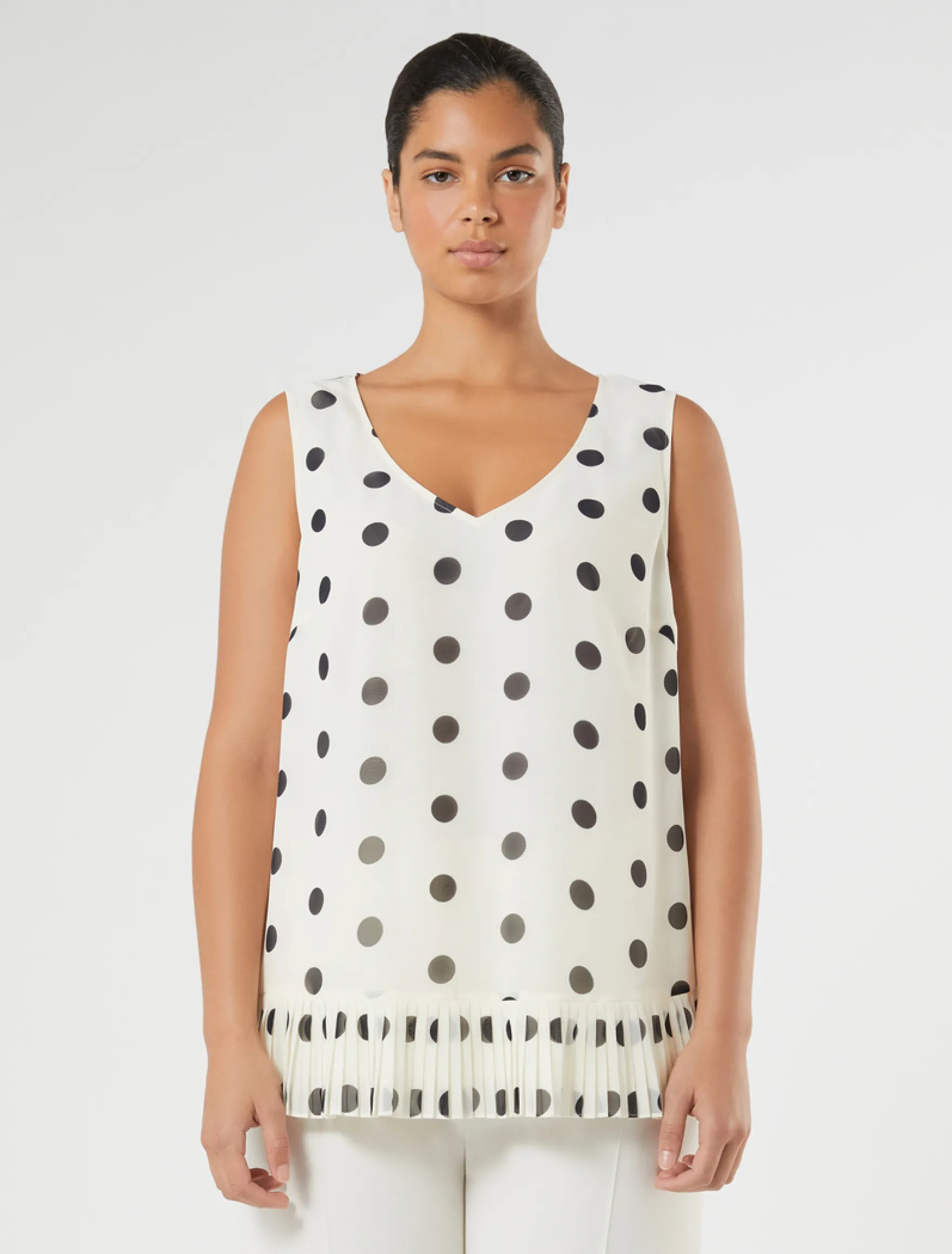 Top in georgette plissé - BIANCO AVORIO