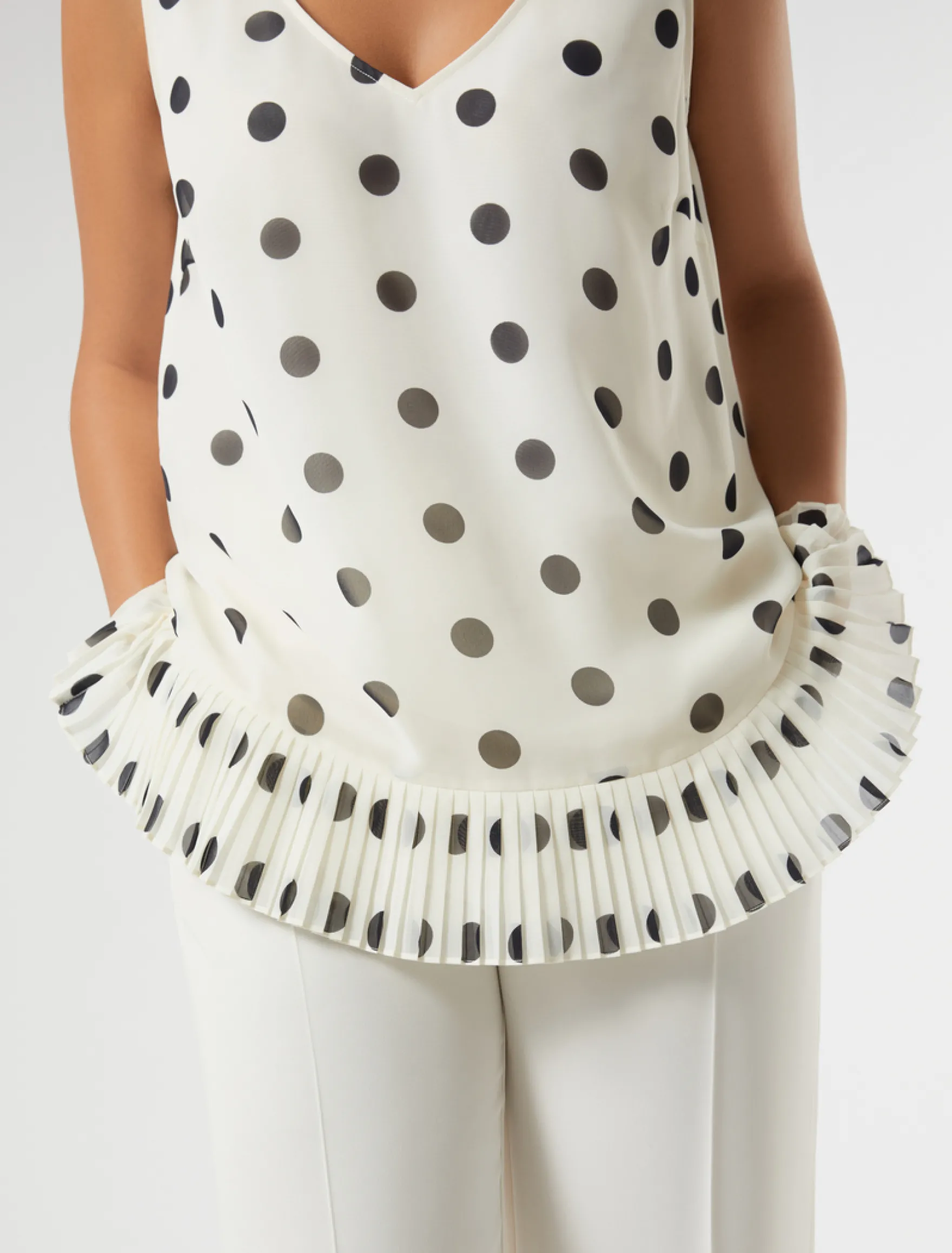 Top in georgette plissé - BIANCO AVORIO