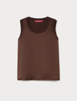Top in jersey e raso - CIOCCOLATO