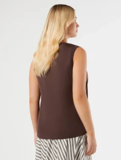 Top in jersey e raso - CIOCCOLATO