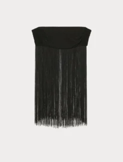 Top in jersey interlock con frange - NERO