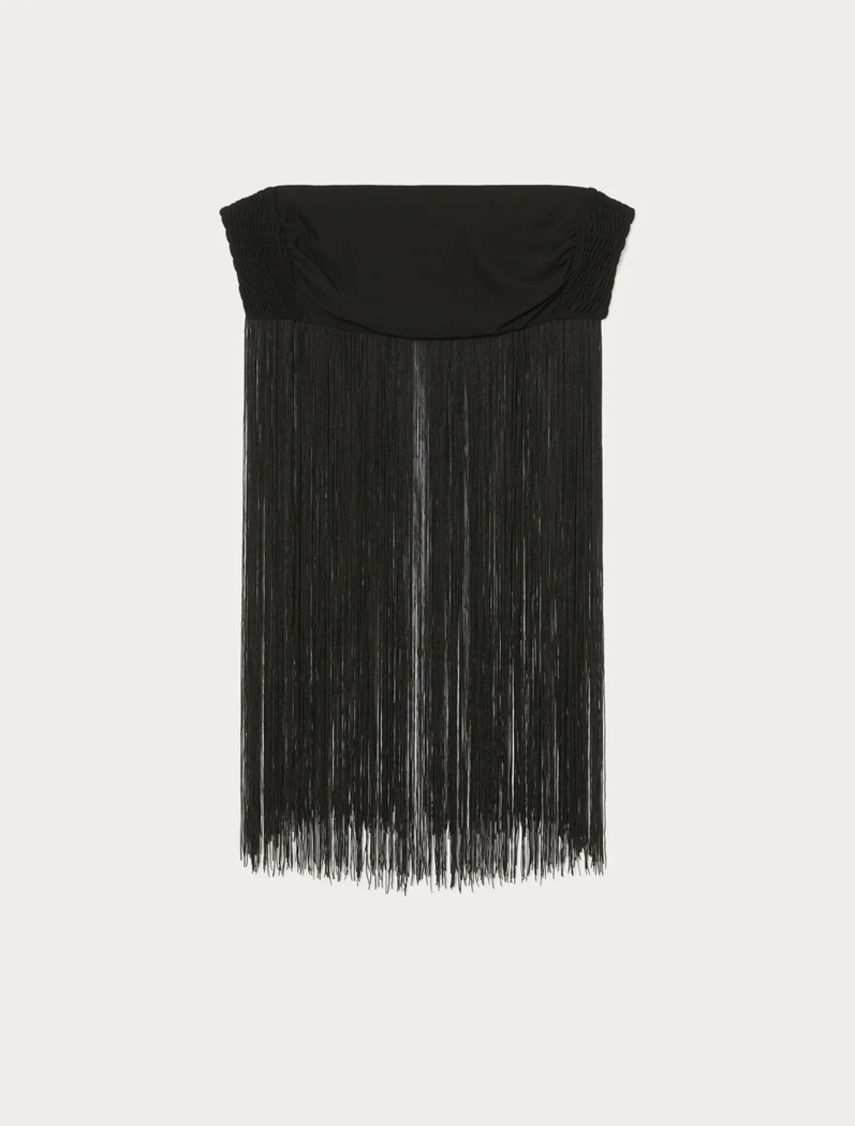 Top in jersey interlock con frange - NERO