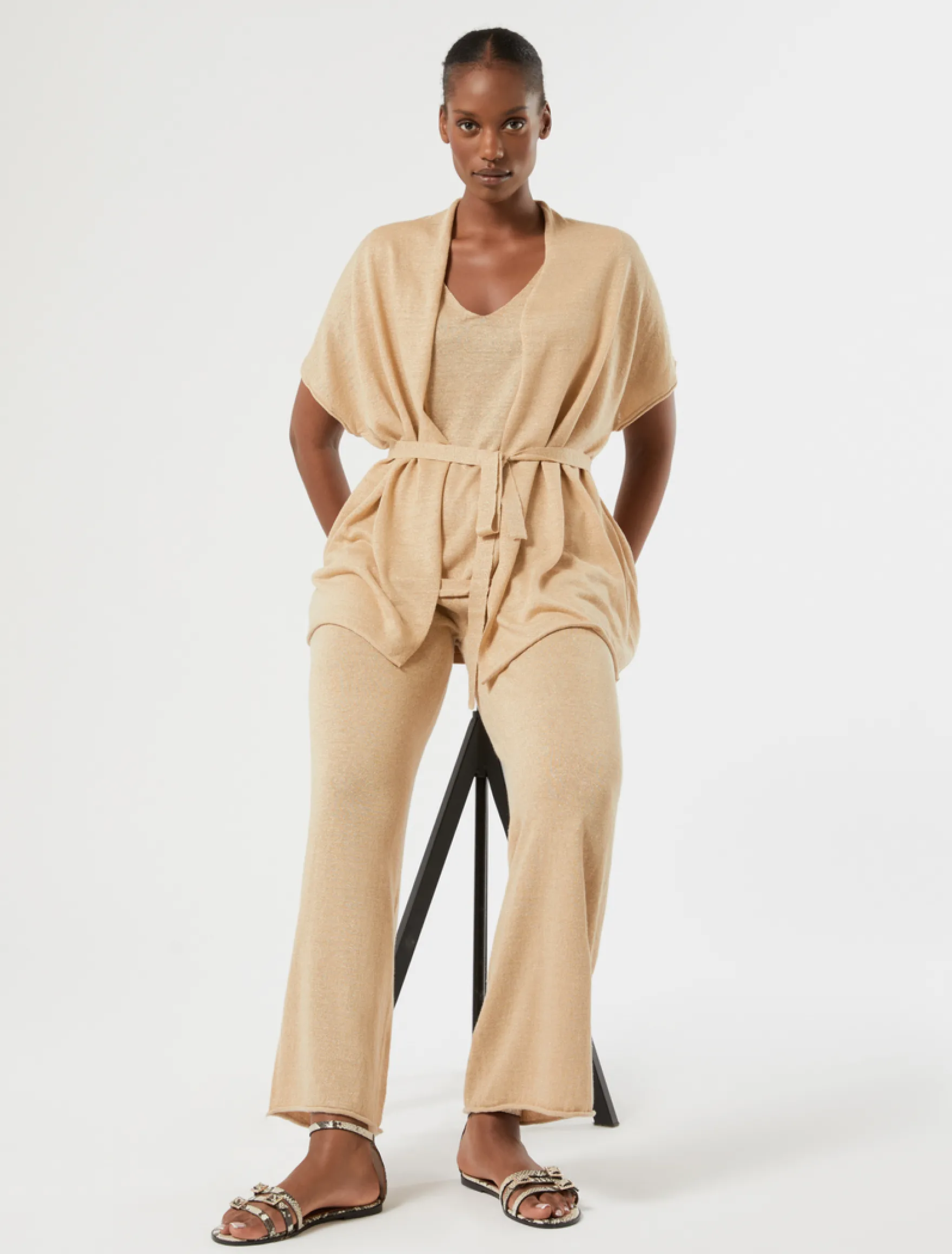 Top in maglia di lino e lurex - CAMMELLO